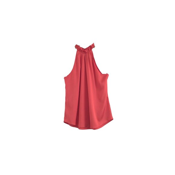 WHBM Coral Halter Ruffle Neck Sleeveless Blouse Top Size 6 EUC 🌺 - Picture 2 of 5